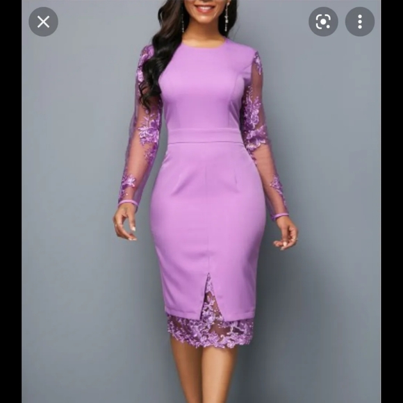 Rosewe | Dresses | Purply Lace Sleeved Dress Size Xl Stretch Zippers Up |  Poshmark